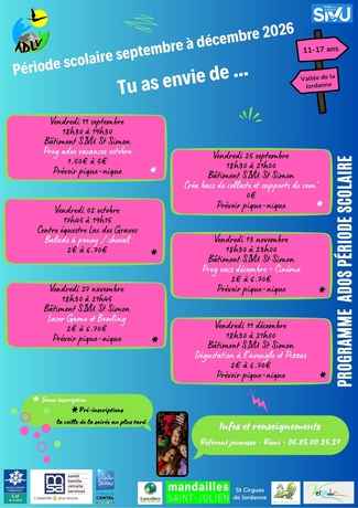 26 09 à 12- Programme période scolaire sept à déc SIVU Jeunesse