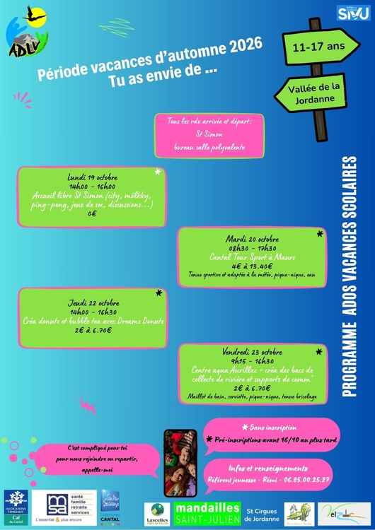 26 10 Programme vacs scolaire SIVU Jeunesse